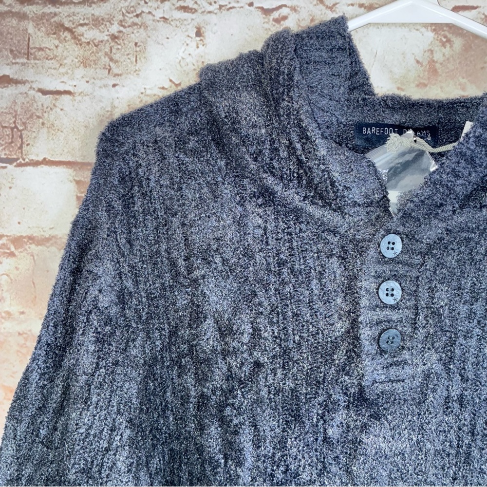 Barefoot Dreams Men's CozyChic Lite Cable Knit Hoodie Indigo Size Medium NEW - Picture 3 of 7